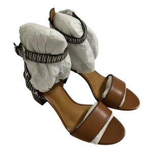 Coach Paige Calf Leather Snakeskin Open Toe Heels Black White Womens 8M NEW